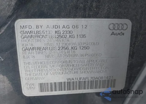 2013 Audi Allroad 2.0T Premium Plus z USA, uszkodzony, nr VIN WA1UFAFL7DA081421